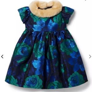 Janie and Jack Navy Dress with Faux Fur Collar